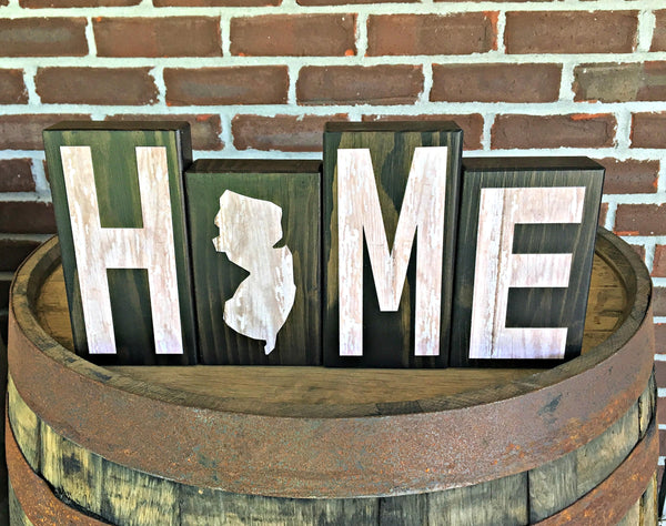 New Jersey Home Rustic Wooden Letter Block Set, Farmhouse Style New Jersey Decor for Shelf, Mantle or Tabletop