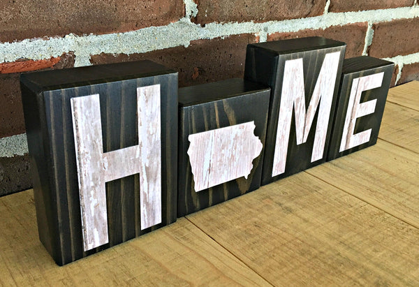 Iowa Home Wooden Letter Block Set, Farmhouse Style Decor for Shelf, Mantle or Tabletop