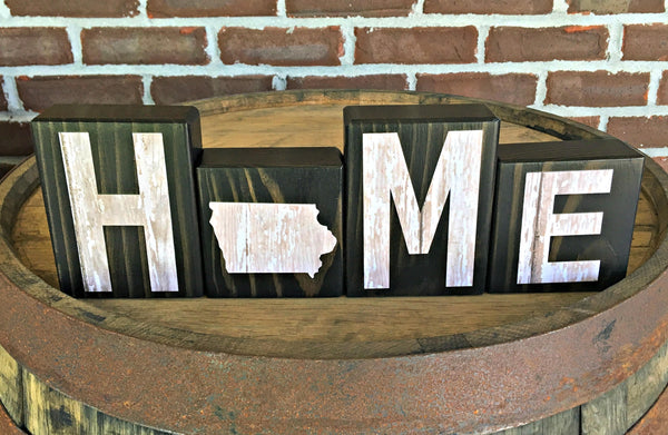 Iowa Home Wooden Letter Block Set, Farmhouse Style Decor for Shelf, Mantle or Tabletop