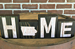 Iowa Home Wooden Letter Block Set, Farmhouse Style Decor for Shelf, Mantle or Tabletop