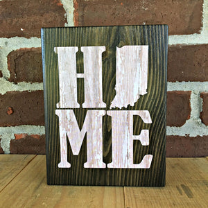 Indiana Home Rustic Wooden Block Sign, State Home Farmhouse Style Decor for Shelf, Mantle or Tabletop