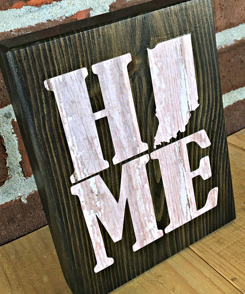 Indiana Home Rustic Wooden Block Sign, State Home Farmhouse Style Decor for Shelf, Mantle or Tabletop