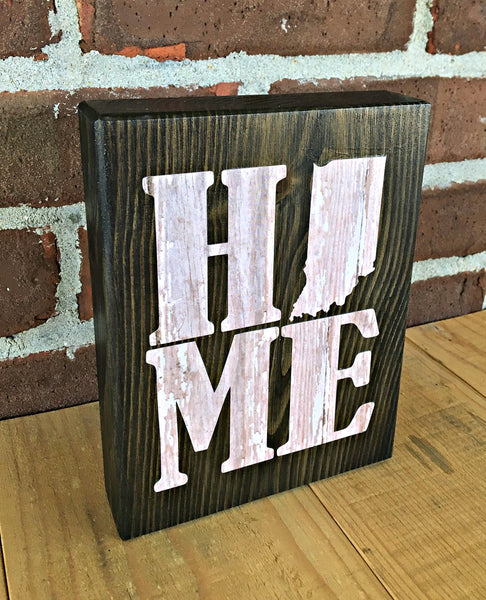 Indiana Home Rustic Wooden Block Sign, State Home Farmhouse Style Decor for Shelf, Mantle or Tabletop