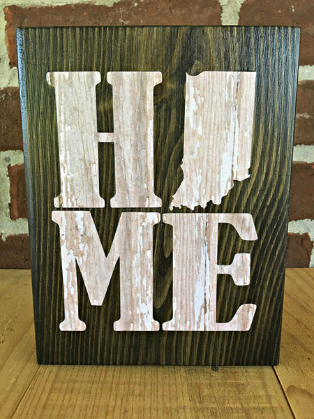 Indiana Home Rustic Wooden Block Sign, State Home Farmhouse Style Decor for Shelf, Mantle or Tabletop