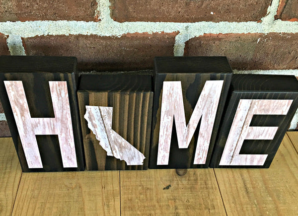 California Home Rustic Wooden  Letter Block Set, Farmhouse Style Decor for Shelf, Mantle or Tabletop
