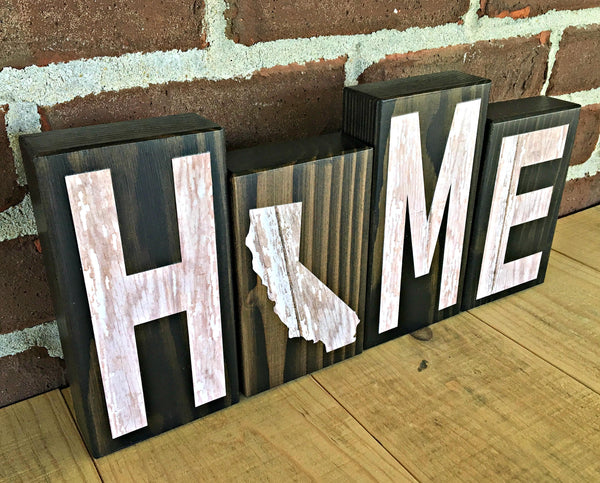 California Home Rustic Wooden  Letter Block Set, Farmhouse Style Decor for Shelf, Mantle or Tabletop