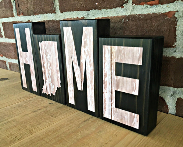 Indiana Home Wooden Letter Block Set, Rustic Farmhouse Style Decor for Shelf, Mantle or Tabletop