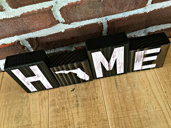 Florida Home Rustic Wooden Letter Block Set, Farmhouse Style Decor for Shelf, Mantle or Tabletop