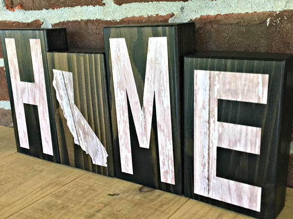 California Home Rustic Wooden  Letter Block Set, Farmhouse Style Decor for Shelf, Mantle or Tabletop