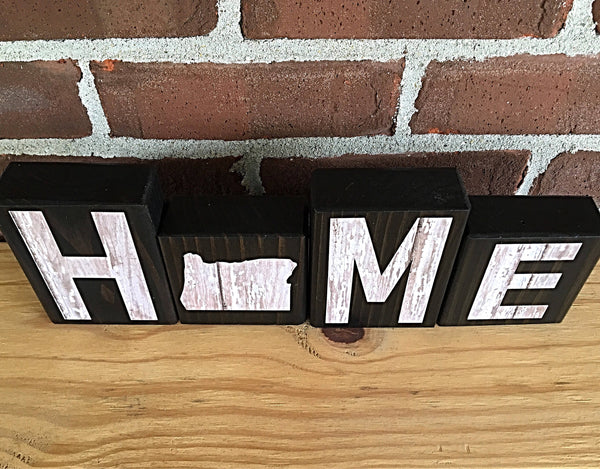 Oregon Home Wooden Letter Block Set, Rustic Farmhouse Style Decor for Shelf, Mantle or Tabletop