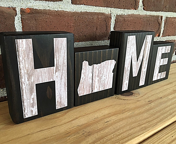 Oregon Home Wooden Letter Block Set, Rustic Farmhouse Style Decor for Shelf, Mantle or Tabletop