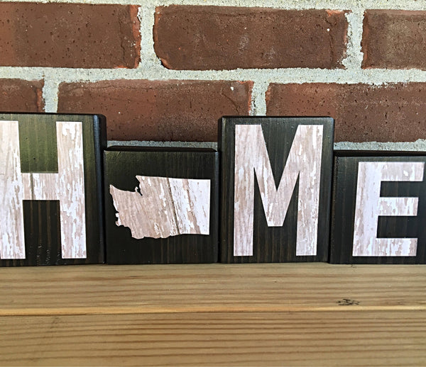 Washington Home Wooden Letter Block Set, Rustic Farmhouse Style Decor for Shelf, Mantle or Tabletop