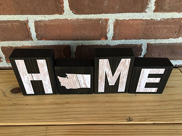 Washington Home Wooden Letter Block Set, Rustic Farmhouse Style Decor for Shelf, Mantle or Tabletop