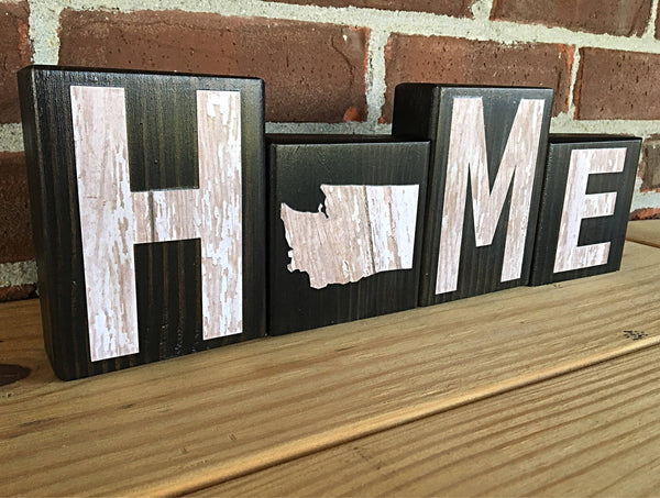 Washington Home Wooden Letter Block Set, Rustic Farmhouse Style Decor for Shelf, Mantle or Tabletop
