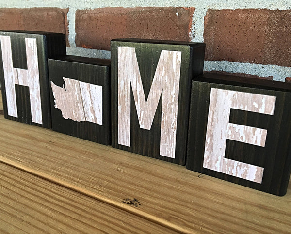 Washington Home Wooden Letter Block Set, Rustic Farmhouse Style Decor for Shelf, Mantle or Tabletop