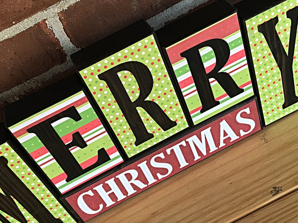 Reversible Merry Christmas and Happy Thanksgiving Letter Block Set for Shelf or Mantle Decor