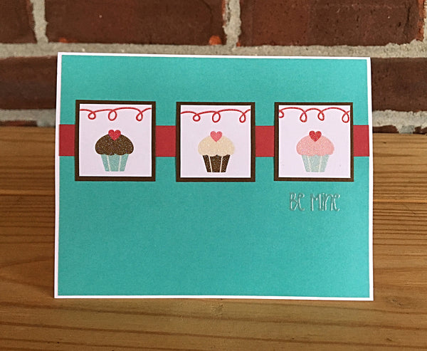 Be Mine Cupcake Valentine's Day Card, Handmade Cute and Simple Valentine