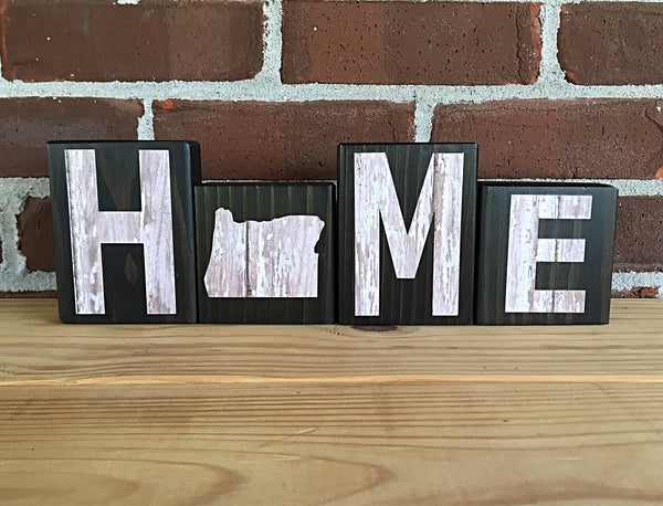 Oregon Home Wooden Letter Block Set, Rustic Farmhouse Style Decor for Shelf, Mantle or Tabletop