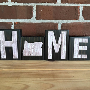 Oregon Home Wooden Letter Block Set, Rustic Farmhouse Style Decor for Shelf, Mantle or Tabletop