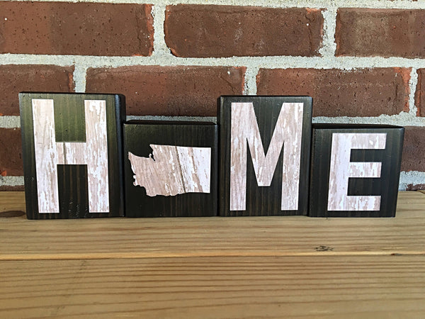 Washington Home Wooden Letter Block Set, Rustic Farmhouse Style Decor for Shelf, Mantle or Tabletop