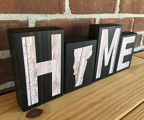 Vermont Home Rustic Wooden Letter Block Set, Farmhouse Style Vermont Decor for Shelf, Mantle or Tabletop