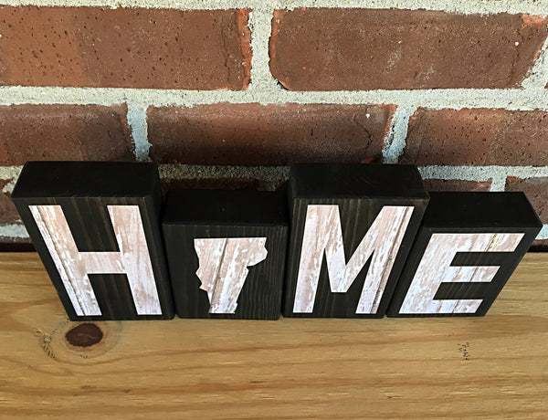 Vermont Home Rustic Wooden Letter Block Set, Farmhouse Style Vermont Decor for Shelf, Mantle or Tabletop