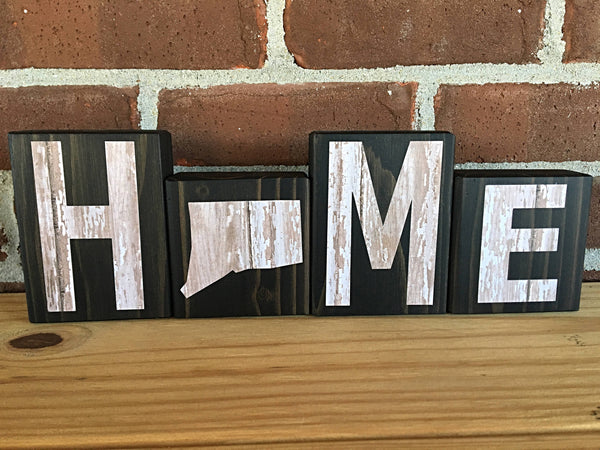 Connecticut Home Rustic Wood Letter Block Set, Farmhouse Style Decor for Shelf, Mantle or Tabletop