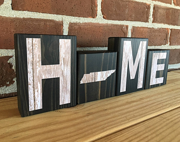 Tennessee Home Rustic Wooden Letter Block Set for Shelf, Mantle or Tabletop Decor