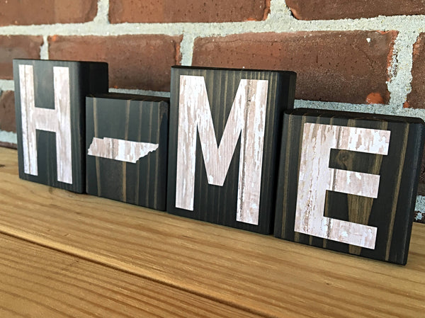 Tennessee Home Rustic Wooden Letter Block Set for Shelf, Mantle or Tabletop Decor