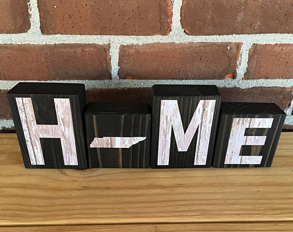 Tennessee Home Rustic Wooden Letter Block Set for Shelf, Mantle or Tabletop Decor