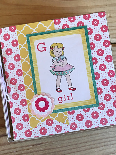 Premade Girl Scrapbook Photo Album, 6x6 Inch Mini Keepsake Book for Baby Girl Pictures