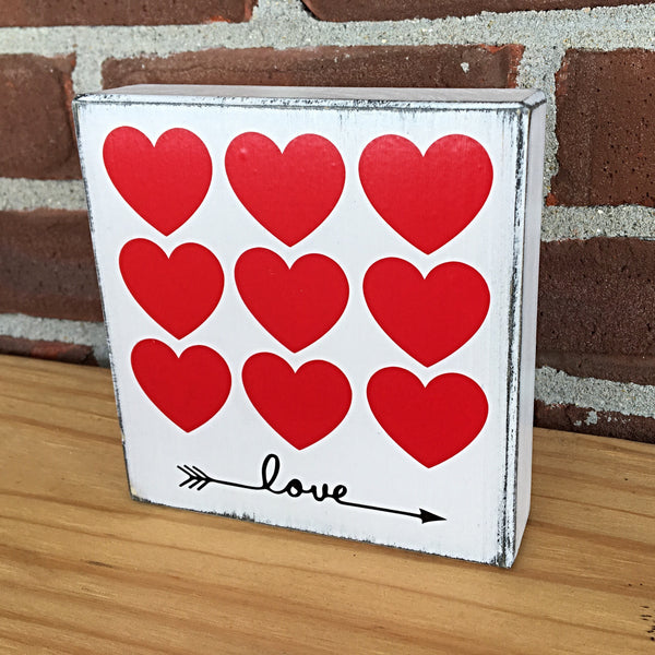 Rustic Love Heart Wooden Block Sign, Valentine's Day Decor For Shelf, Mantle or Tabletop