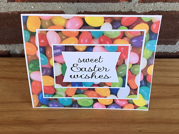 Cute Easter Card Set of 6, Sweet Easter Wishes Jelly Beans Blank Note Card Set