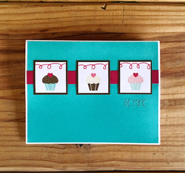 Be Mine Cupcake Valentine's Day Card, Handmade Cute and Simple Valentine