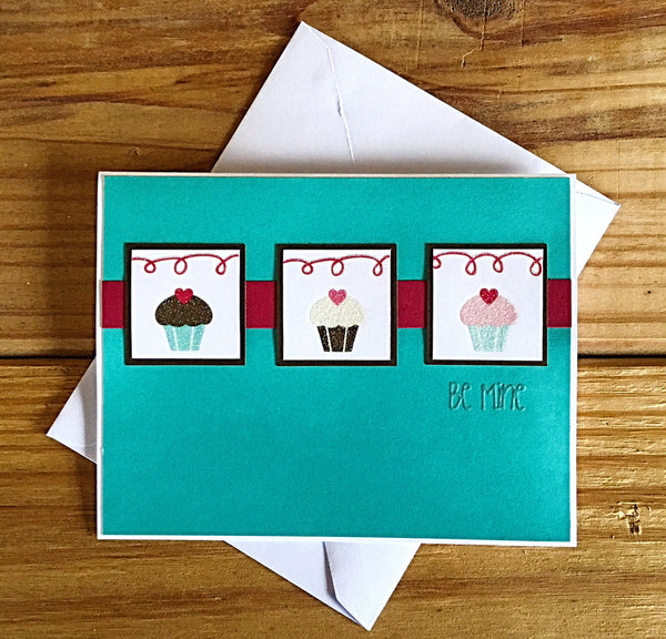 Be Mine Cupcake Valentine's Day Card, Handmade Cute and Simple Valentine