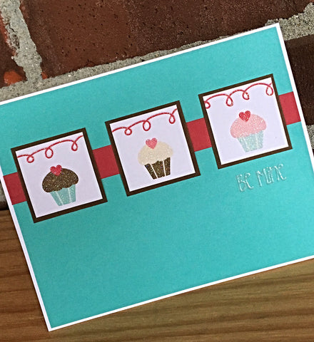 Be Mine Cupcake Valentine's Day Card, Handmade Cute and Simple Valentine