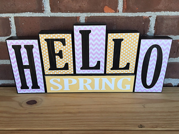 Happy Passover and Hello Spring Reversible Letter Block Set, Rustic Wooden Decor for Shelf, Mantle or Tabletop