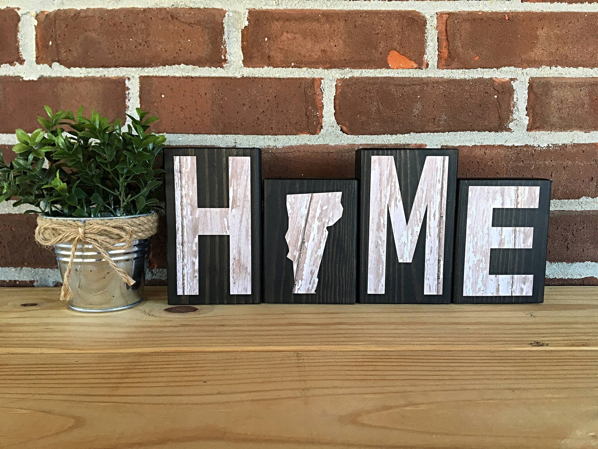 Vermont Home Rustic Wooden Letter Block Set, Farmhouse Style Vermont Decor for Shelf, Mantle or Tabletop