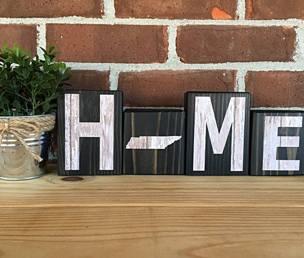 Tennessee Home Rustic Wooden Letter Block Set for Shelf, Mantle or Tabletop Decor