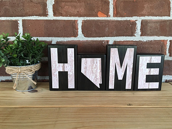 Nevada Home Rustic Wooden Letter Block Set, Farmhouse Style Decor for Shelf, Mantle or Tabletop