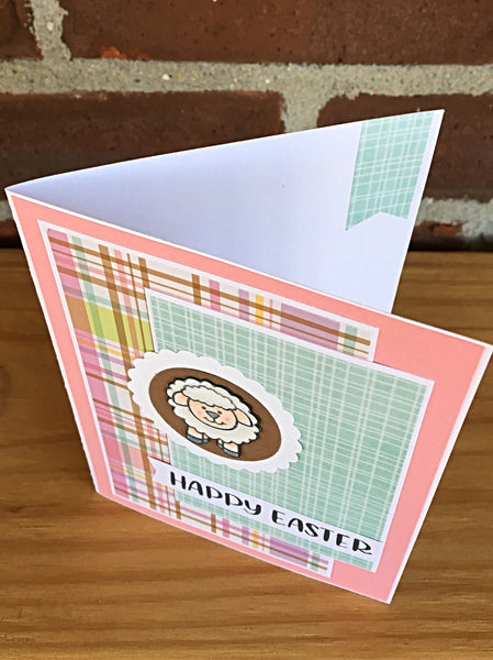 Cute Happy Easter Handmade Greeting Card with Sheep