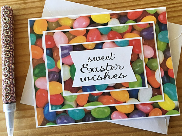 Cute Easter Card Set of 6, Sweet Easter Wishes Jelly Beans Blank Note Card Set