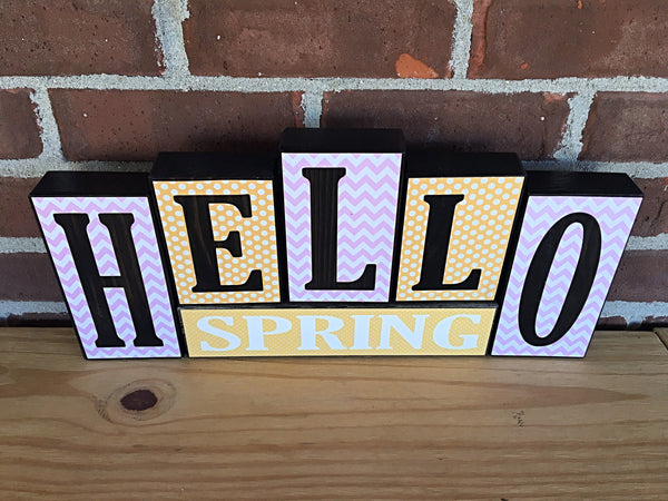 Happy Passover and Hello Spring Reversible Letter Block Set, Rustic Wooden Decor for Shelf, Mantle or Tabletop