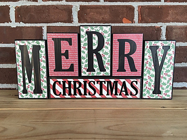 Reversible Merry Christmas and Happy Thanksgiving Letter Block Set, Rustic Decor for Mantle, Tabletop or Shelf Decor