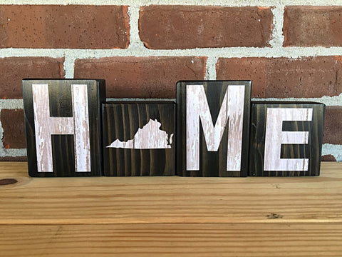 Virginia Home Rustic Wooden Letter Block Set for Shelf, Mantle or Tabletop Decor