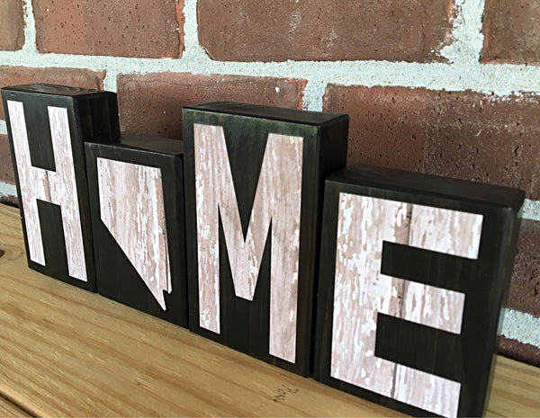 Nevada Home Rustic Wooden Letter Block Set, Farmhouse Style Decor for Shelf, Mantle or Tabletop