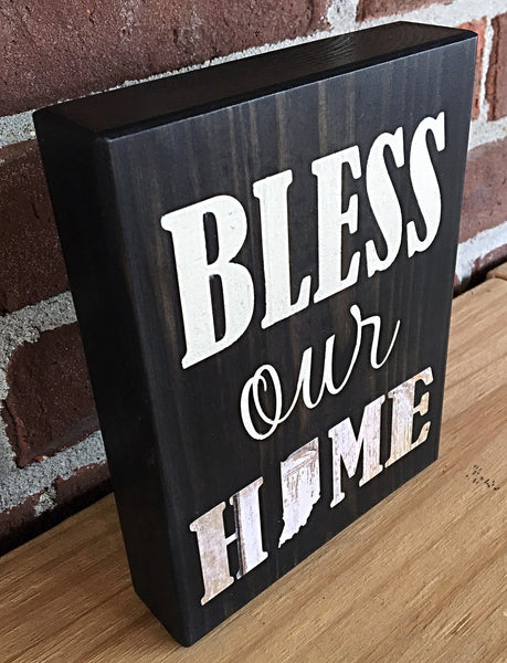 Bless Our Indiana Home Rustic Wooden Block Sign, Farmhouse Style Decor for Shelf, Mantle or Tabletop