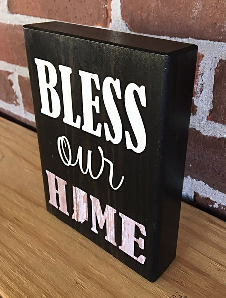 Bless Our Indiana Home Block, Rustic Wood Shelf Sign