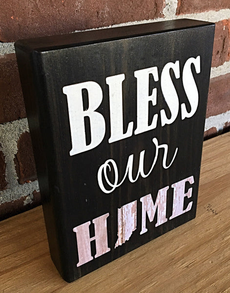 Bless Our Indiana Home Block, Rustic Wood Shelf Sign