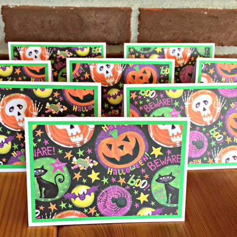 Halloween Card Set of 8, Handmade Note Card for Invitations, Thank You, Halloween Greeting